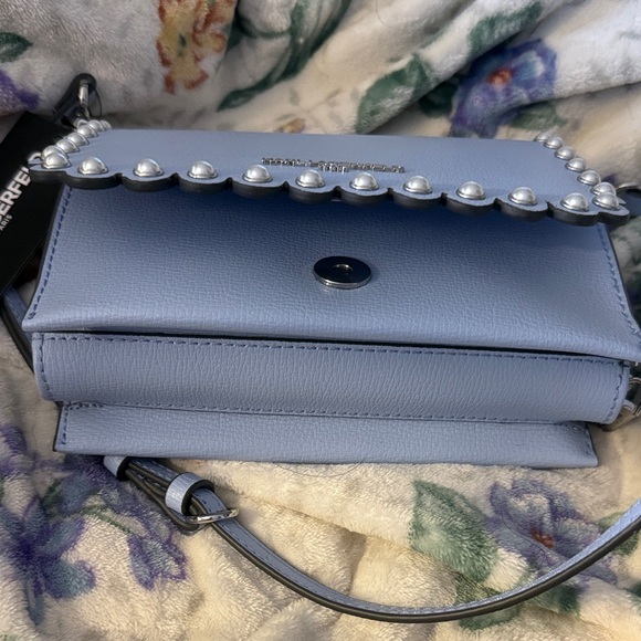 Karl Lagerfeld Sky Blue Crossbody Bag with Pearl and Silver Accents - Picture 4 of 10